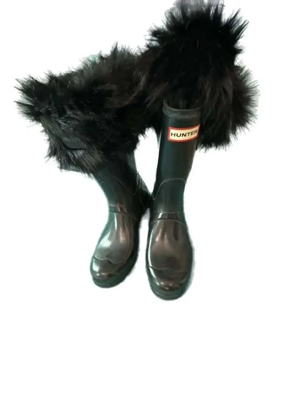 Hunter Original Gloss Short Black Rain Boots with Faux Fur Liners